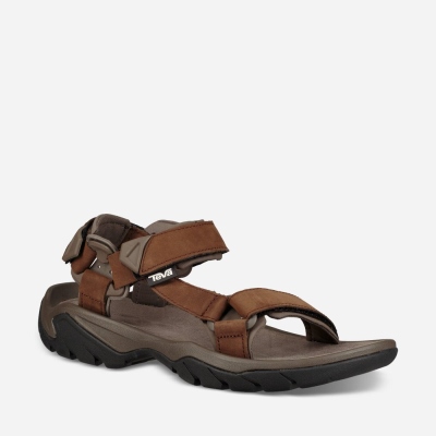 Pánské Sandály Teva Terra Fi 5 Universal Leather Hnědé - CZ377156